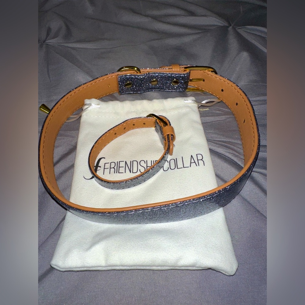 Friendship Dog Collar 
Sparkly Gray and Tan Dog Collar Set - Picture 6 of 6